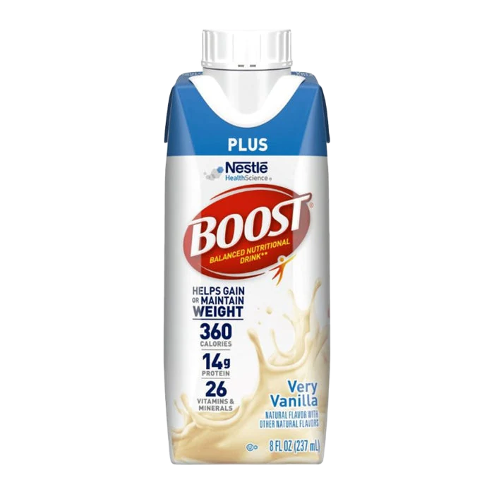 Boost Plus Very Vanilla oral nutritional supplement drink, 8 fl oz carton by Nestle HealthScience