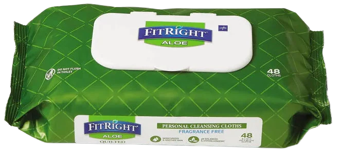 Medline FitRight Aloe quilted personal cleansing wipes, fragrance-free, 48-count pack