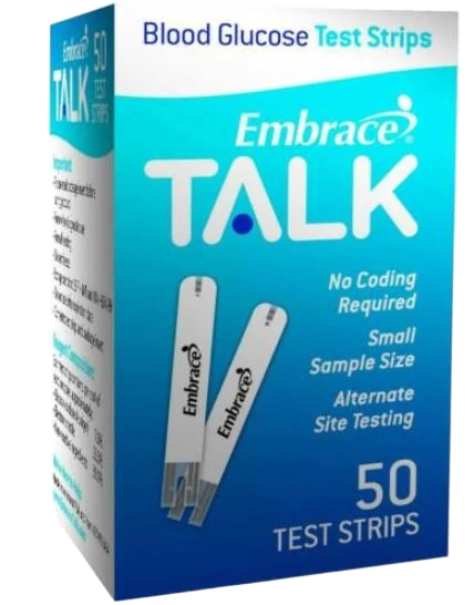 Embrace Talk blood glucose test strips 50 count box for Embrace Talk glucose meters