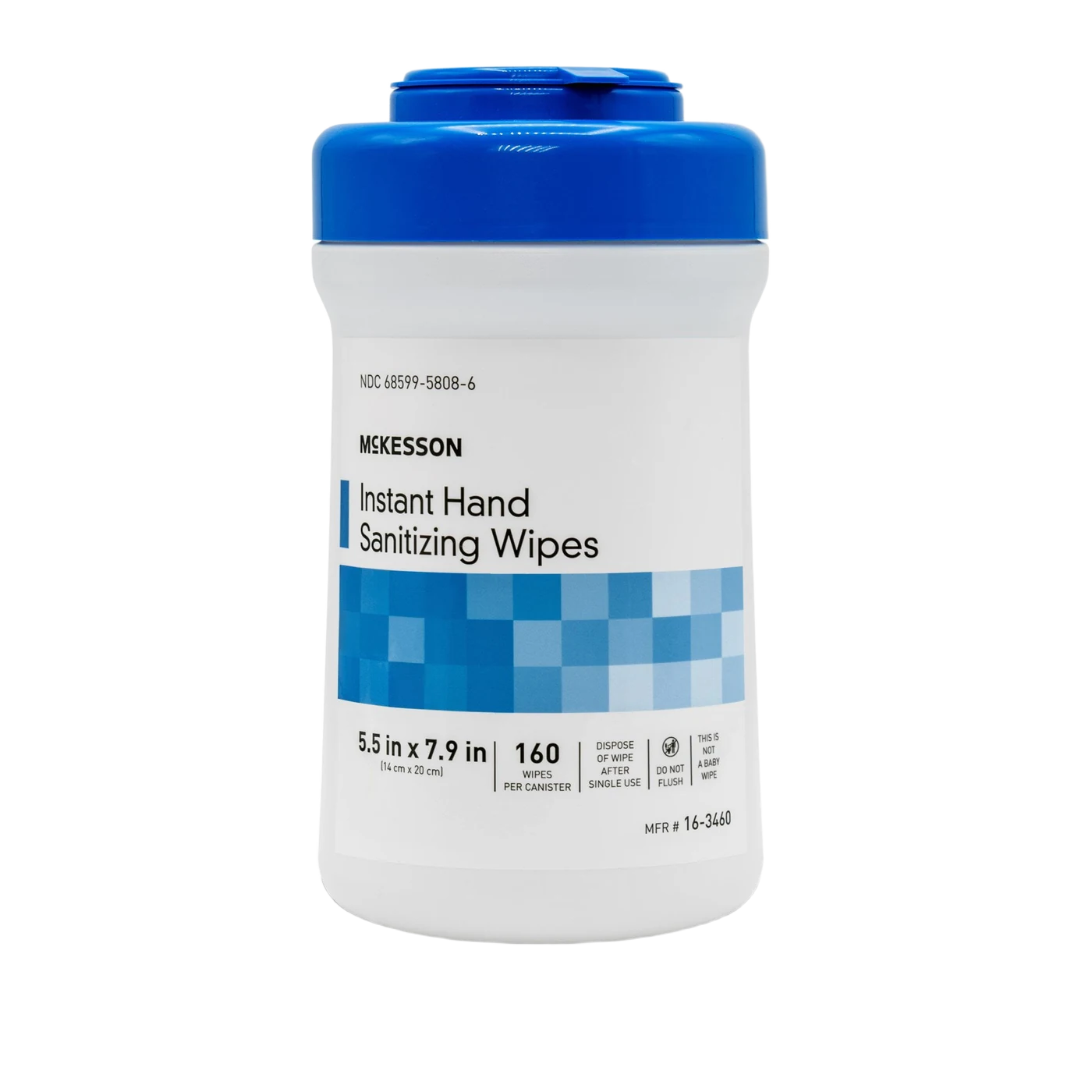 McKesson instant hand sanitizing wipes canister, 160 wipes, 5.5 by 7.9 inch