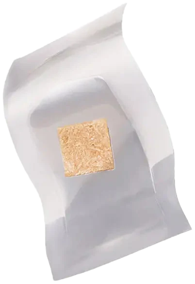 SweetBio VERIS collagen and manuka honey wound dressing in a clear sterile pouch