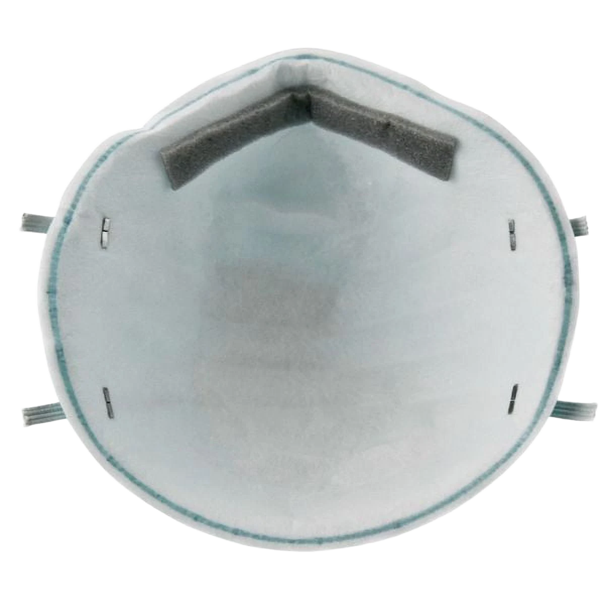 Inside view of the 3M 1860 N95 respirator showing the filter media interior and soft grey nose foam
