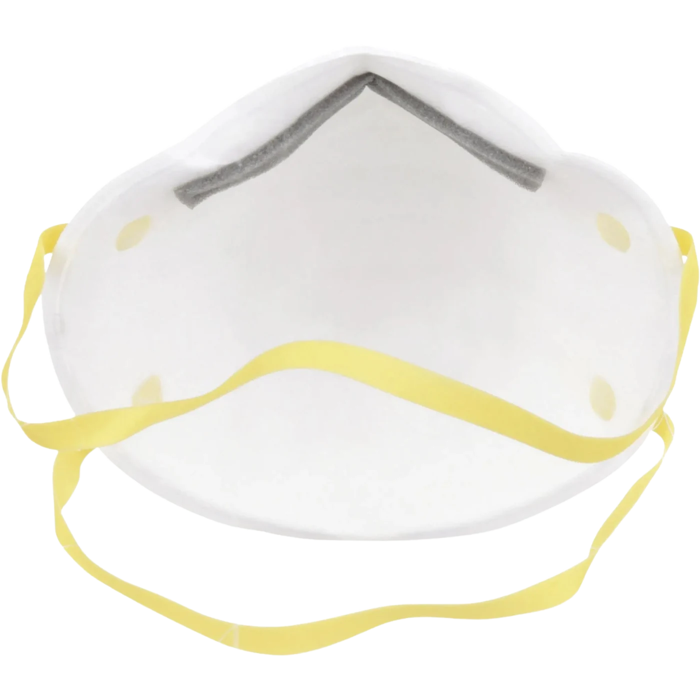 Inside view of the 3M 8210 N95 respirator showing the cushioning nose foam and two over-the-head straps