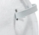 Close-up of a stapled gray headband attachment on the rim of the 3M 8200 N95 respirator