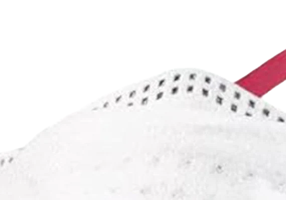 3M Aura 1870+ N95 surgical respirator close-up of the embossed anti-fog top panel and perforated vent