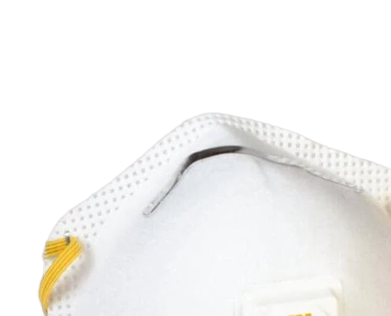 Macro close-up of the adjustable metal M-noseclip on the 3M 8511 N95 respirator