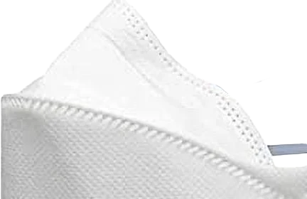 Macro close-up of the shaped adjustable nose clip on the embossed top panel of the 3M Aura 9205 Plus N95 respirator