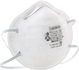 3M 8200 N95 particulate respirator, three-quarter studio view showing the cup depth, metal nose clip and gray over-the-head headbands