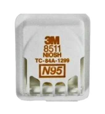 Macro close-up of the 3M Cool Flow exhalation valve on the 3M 8511 N95 respirator