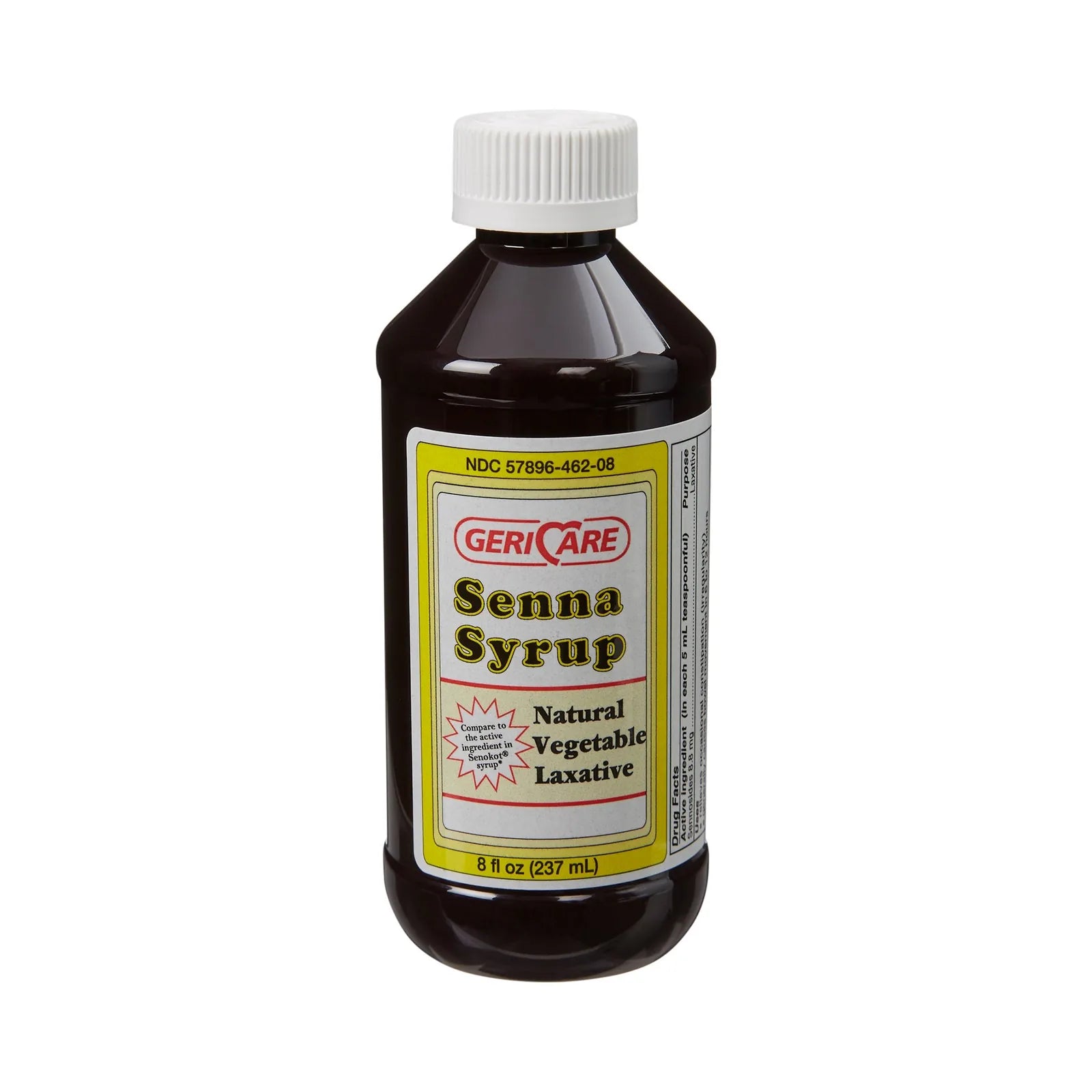Geri-Care Senna Syrup bottle showing the drug facts and 8 fl oz label