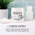 Healios unflavored container with powder, a two-week supply with twice daily use