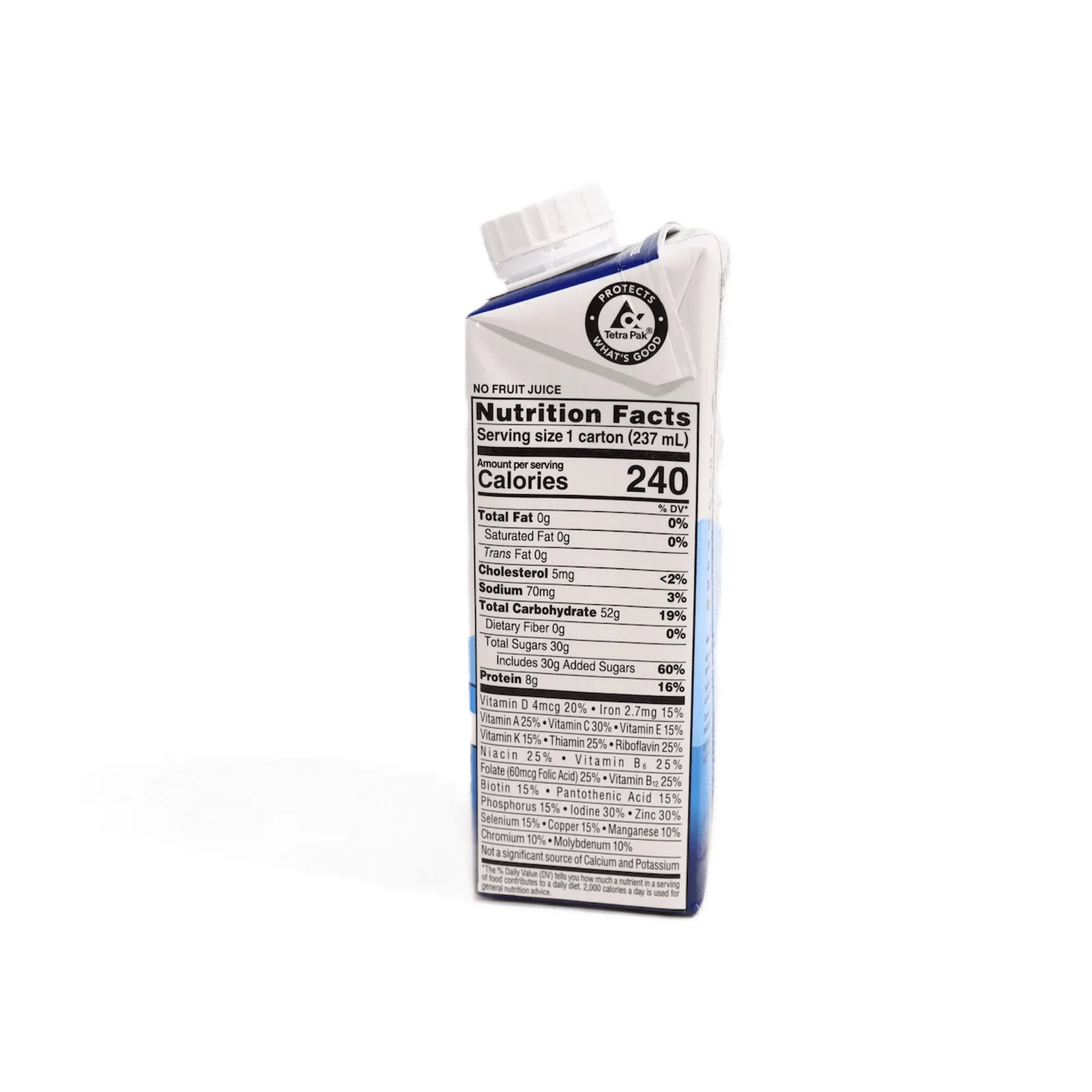 Ensure Clear Apple nutrition facts panel showing 240 calories, 0g fat and 8g protein