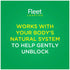 Fleet laxative graphic: works with your body's natural system to help gently unblock