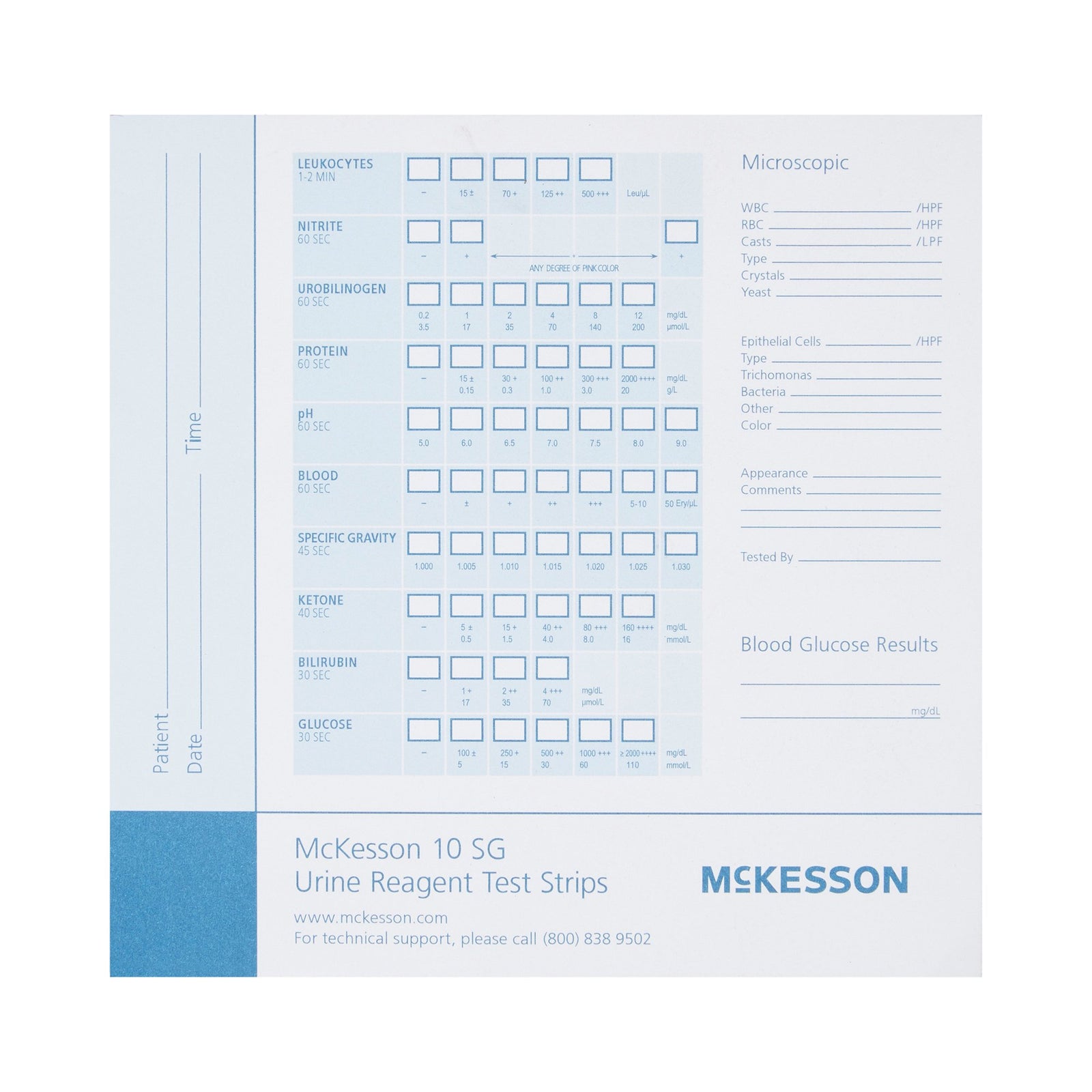 McKesson Consult Urine Reagent Test Strip Recording Pad