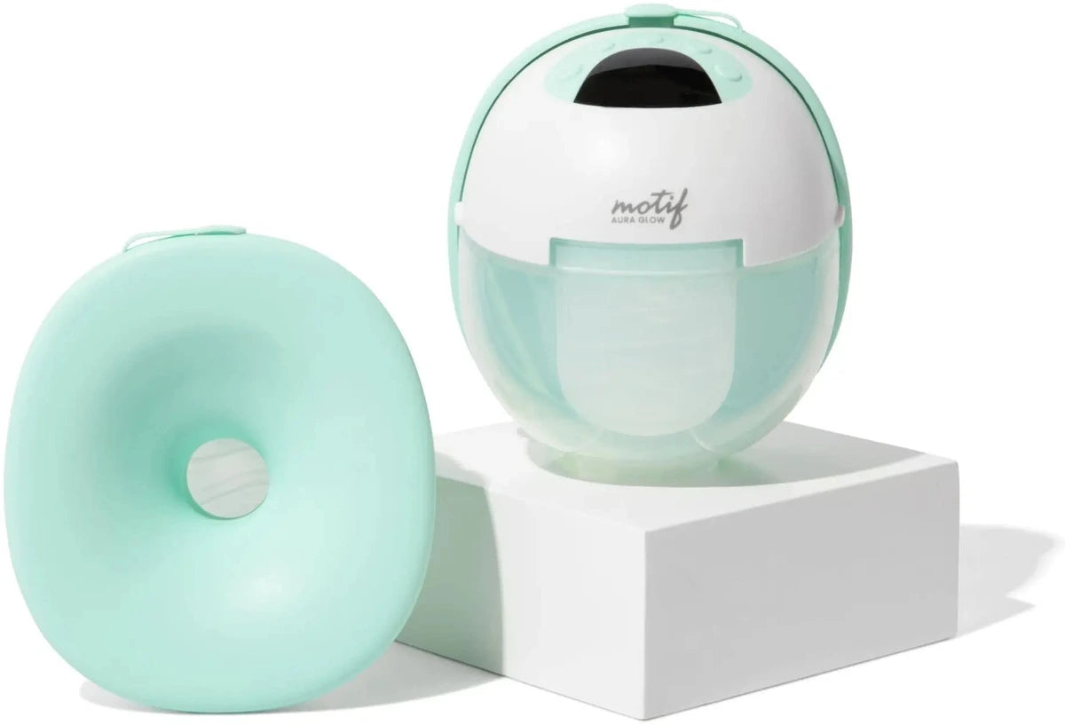 Motif Medical Aura Glow Wearable Electric Breast Pump — two views