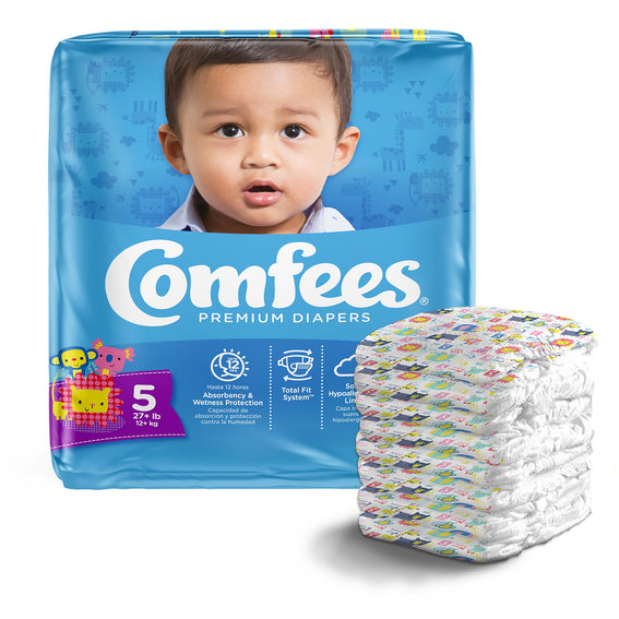 Attends Comfees Premium Baby Diaperss, Unisex, Tab Closure, Size 5