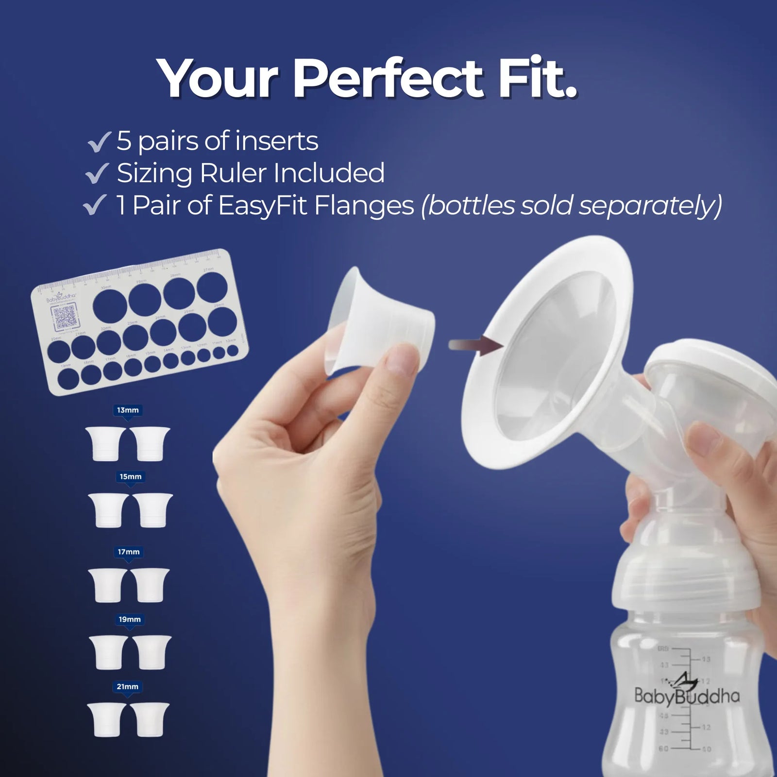 BabyBuddha EasyFit flange sizing guide - 13mm to 21mm inserts