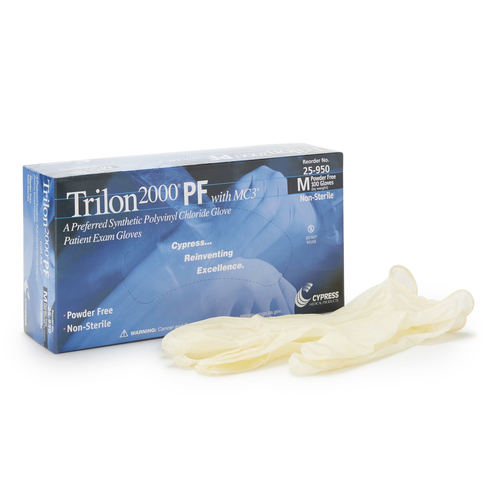 Trilon 2000 PF with MC3 Stretch Vinyl Standard Cuff Length Exam Glove