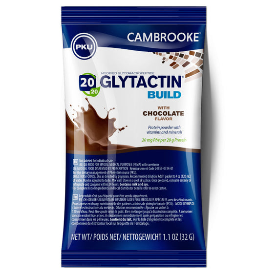 PKU Oral Supplement Glytactin® BUILD 20/20 Chocolate Flavor 20 Gram Individual Packet Powder