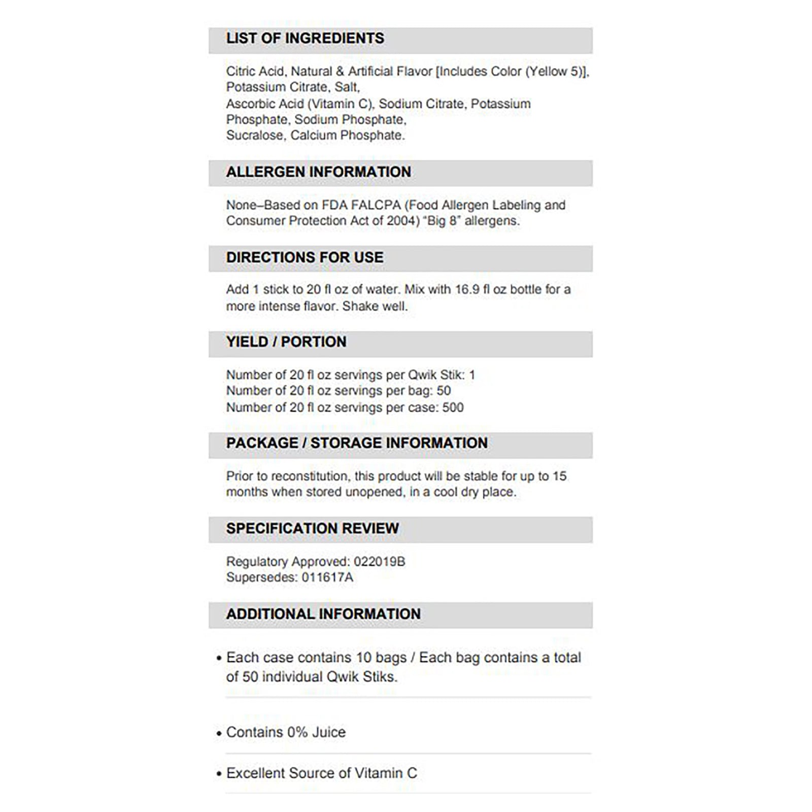 Sqwincher Quik Stik Zero Oral Electrolyte Solution