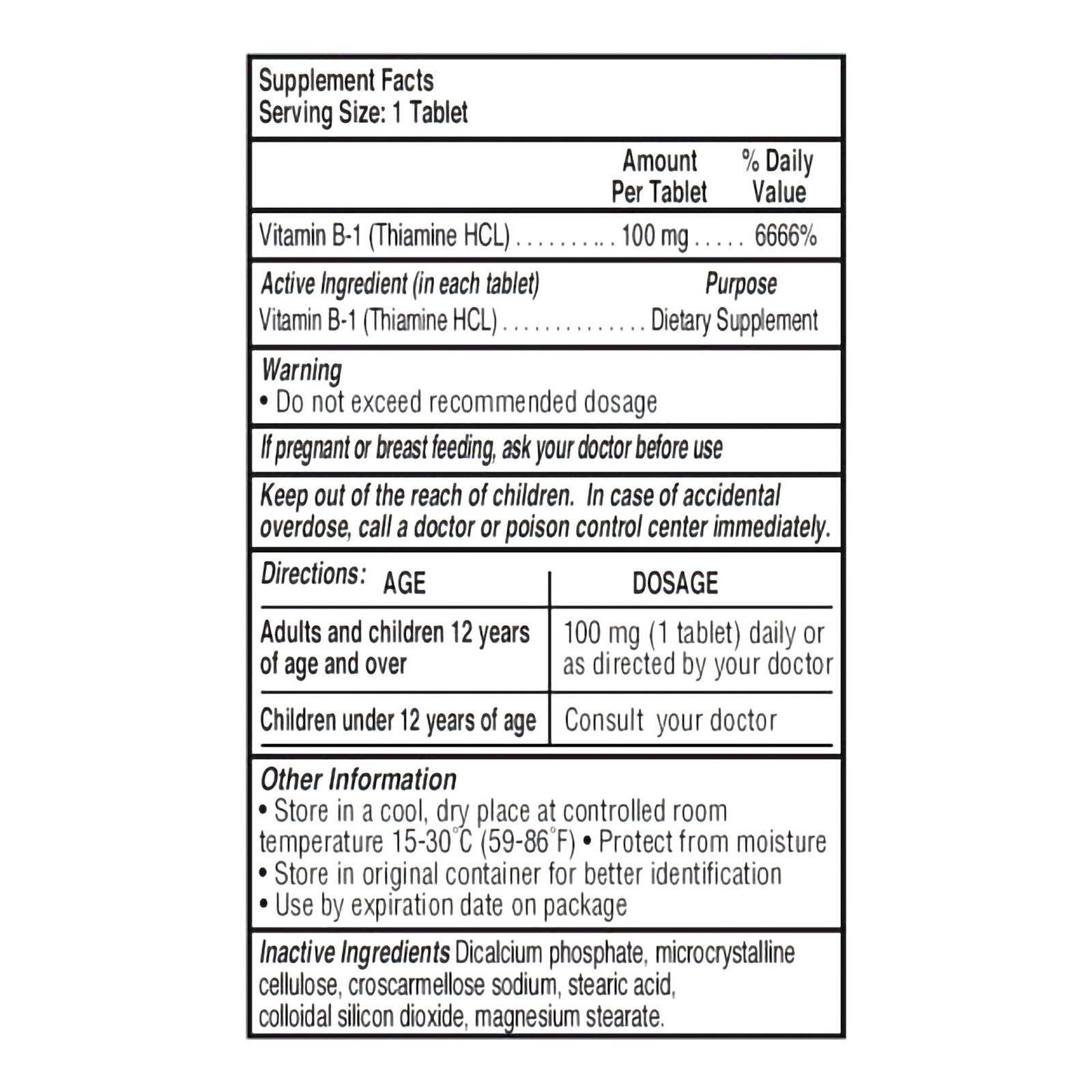 Vitamin B Complex Thiamine Hcl 100 Mg Tablet Bottle 100 Tablets