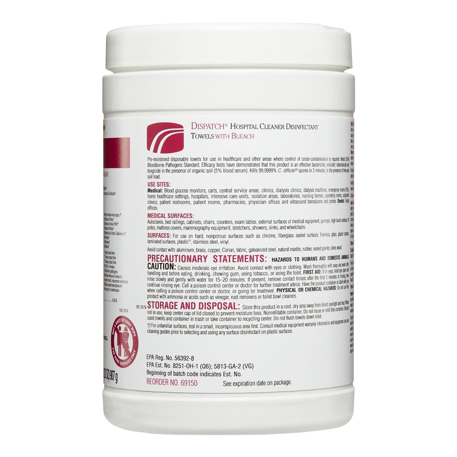 Dispatch Hospital Cleaner Disinfectant Towels with Bleach