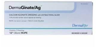 DermaRite Ag Alginate Dressing with Silver, 12" Rope