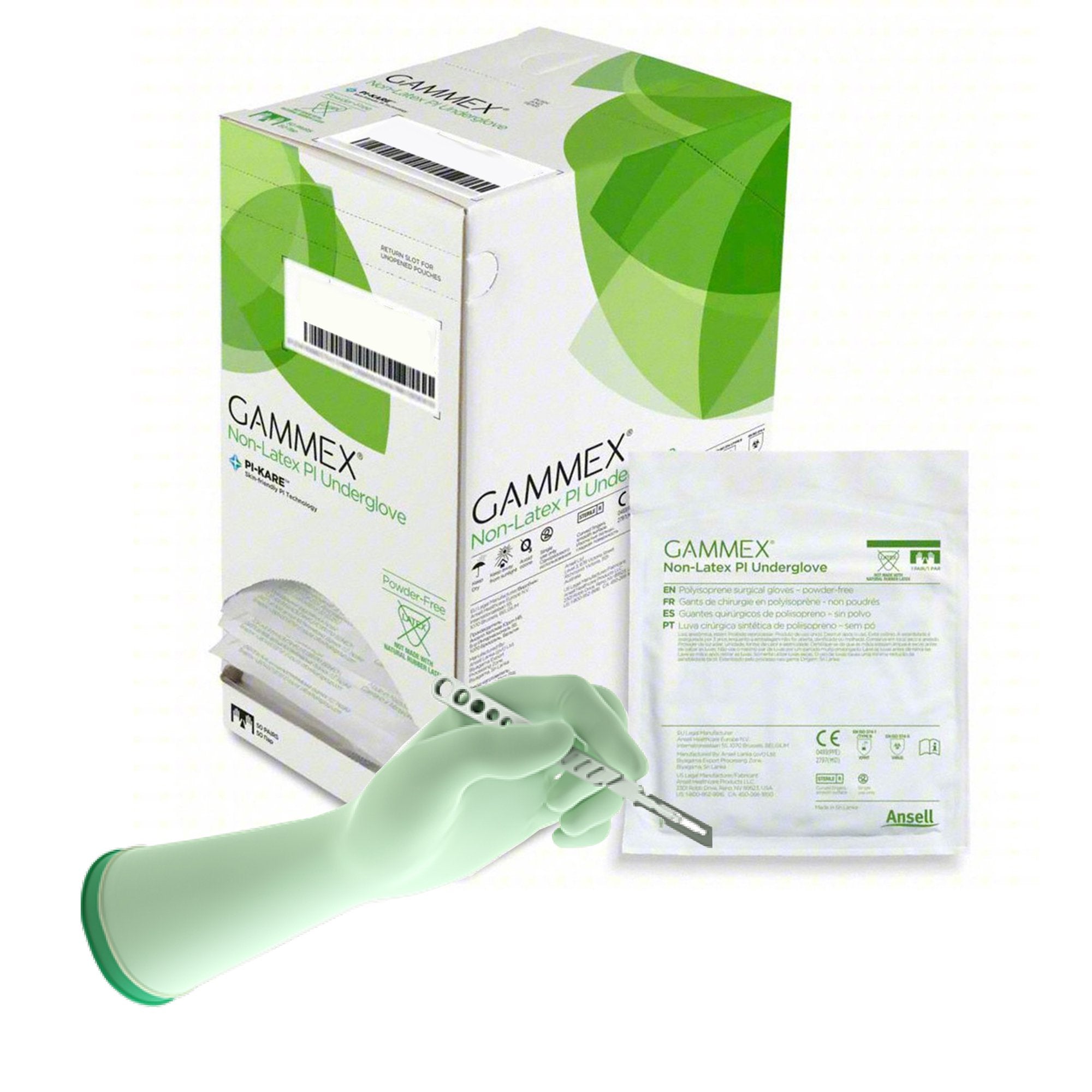 Surgical Glove Gammex Non-Latex PI Underglove Sterile Green Powder Free Polyisoprene Hand Specific Smooth Size 8 - 50 Each / Box