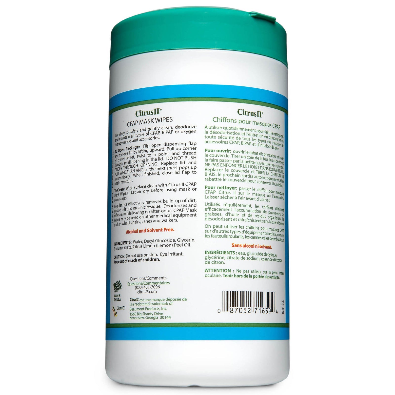 Citrus ll Cpap Mask Cleaner Wipe