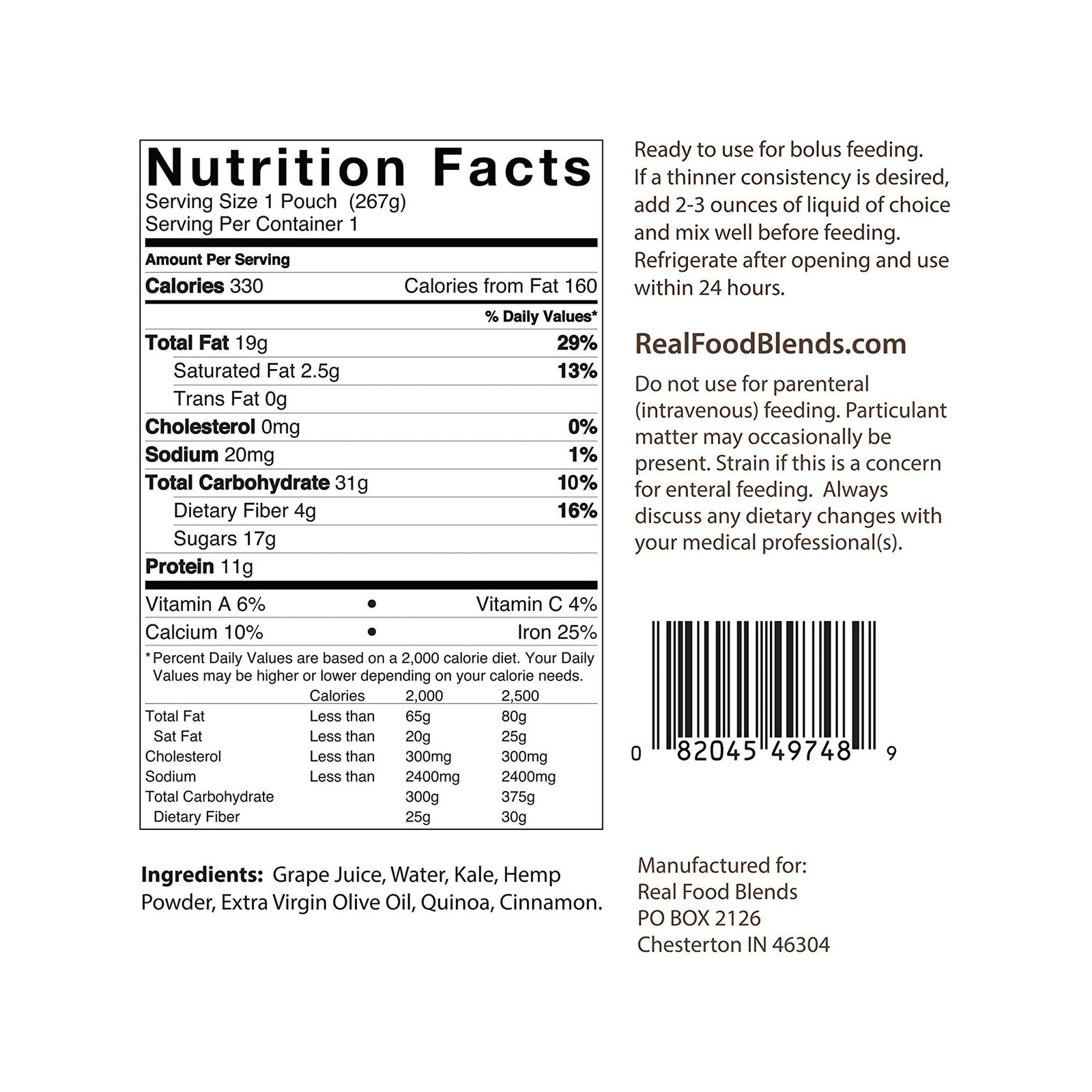 Real Food Blends Tube Feeding Formula
