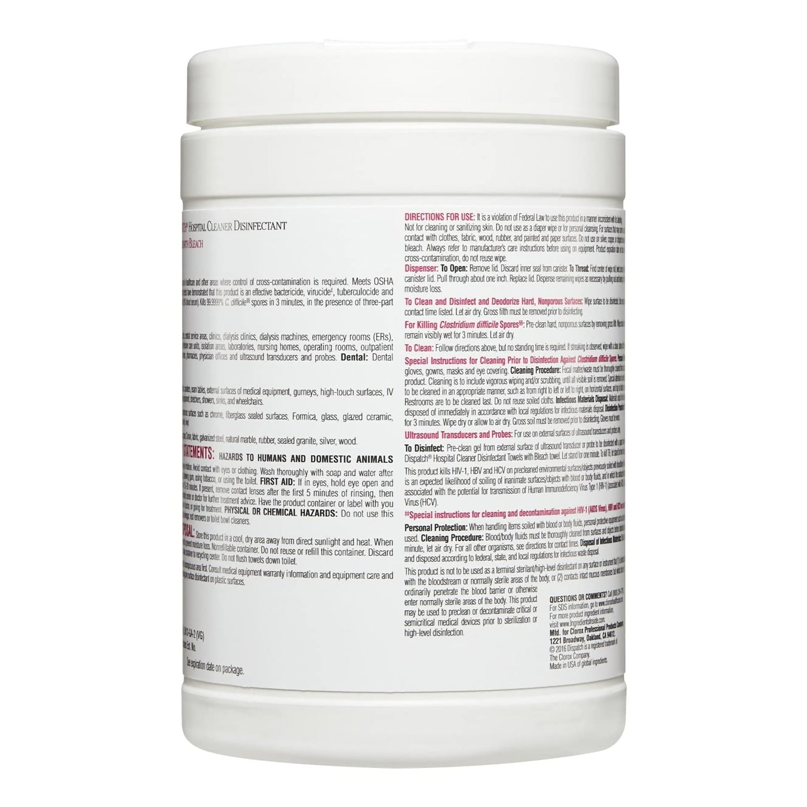 Dispatch Hospital Cleaner Disinfectant Towels with Bleach