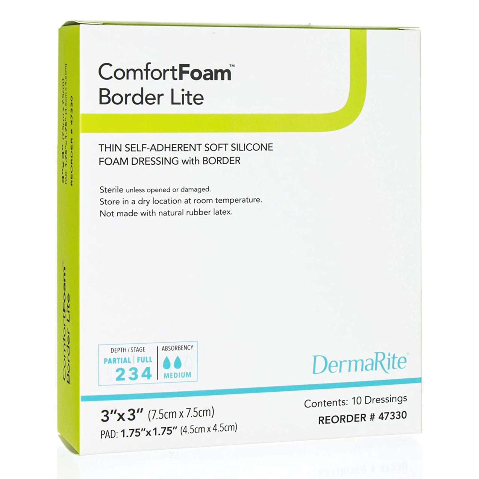 DermaRite ComfortFoam Border Lite Thin Self-Adherent Soft Silicone Foam Dressing with Border