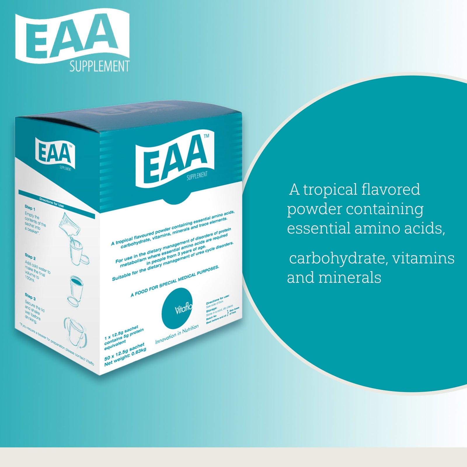 EAA Unflavored Amino Acid Oral Supplement, 12.5 Gram Individual Packet