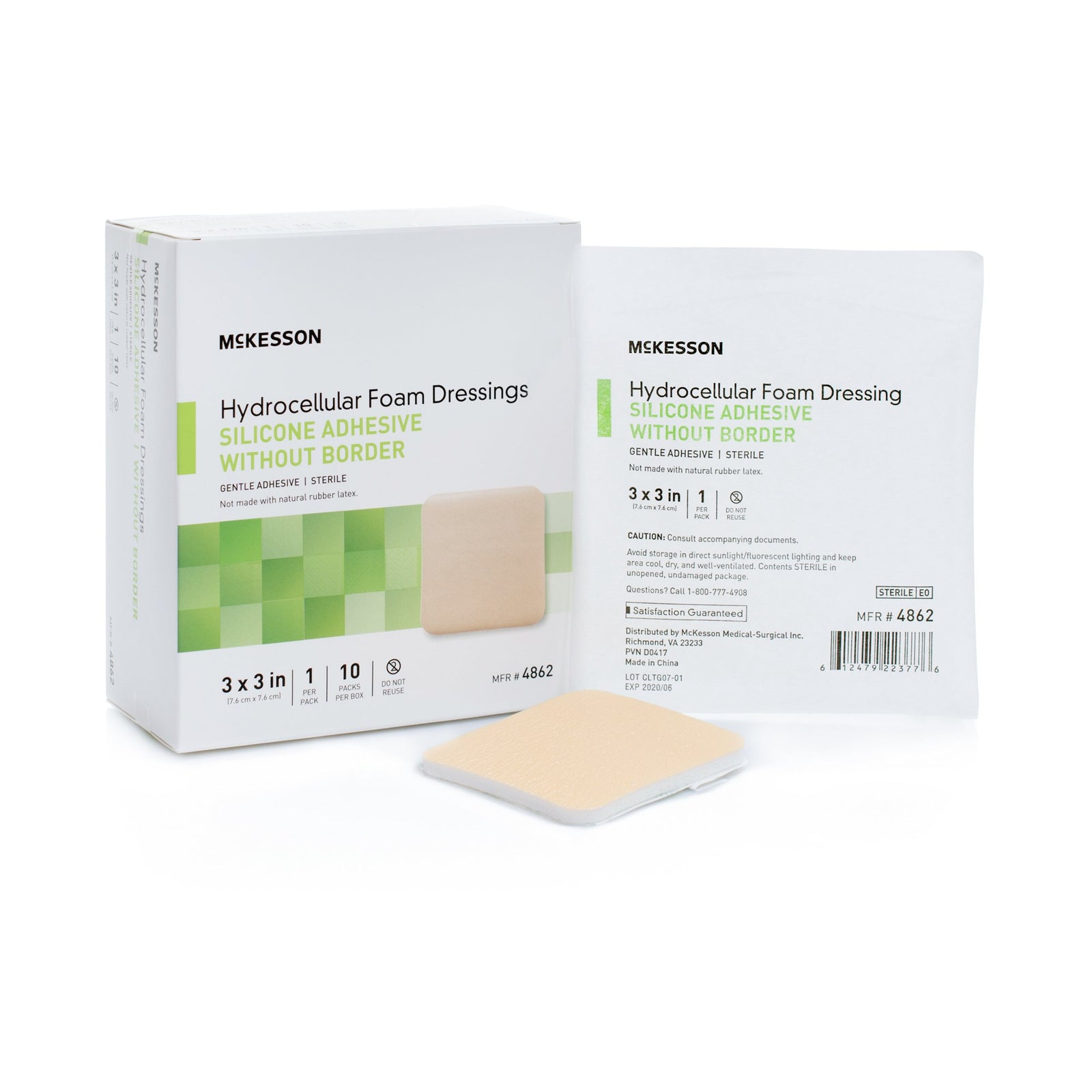 McKesson Hydrocellular Foam Dressings Silicone Adhesive Without Border