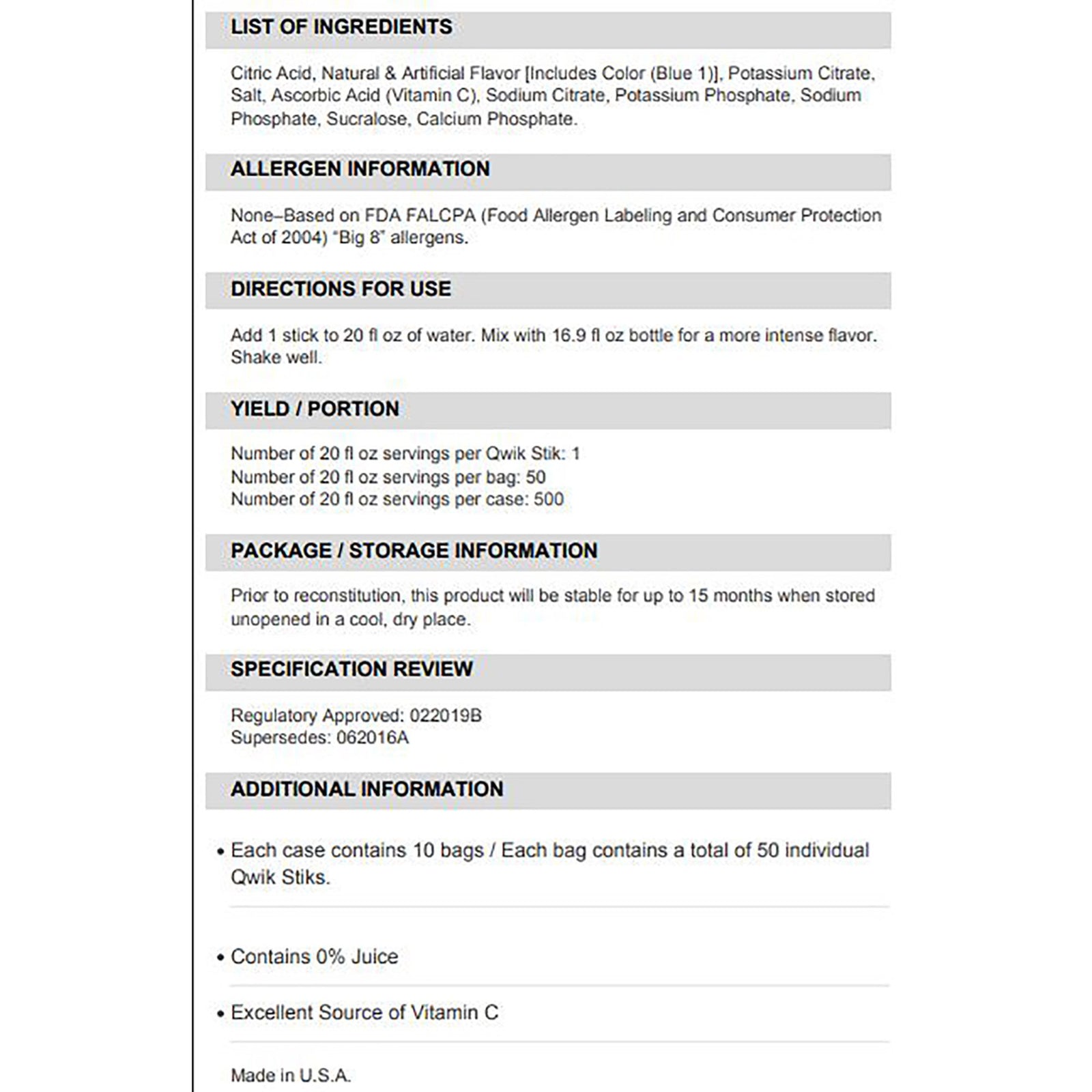 Sqwincher Quik Stik Zero Oral Electrolyte Solution
