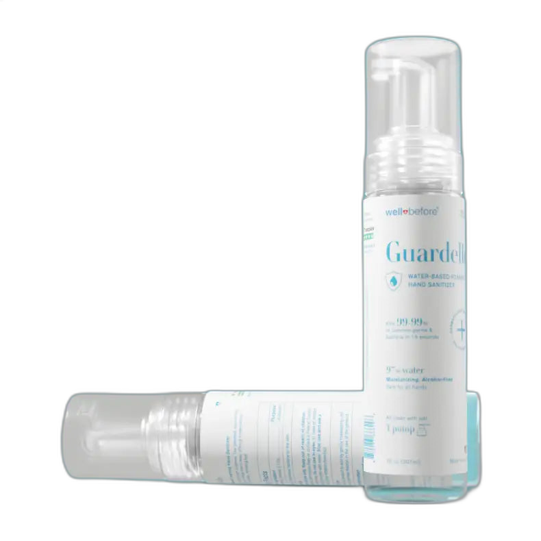 Guardelle Water-Based Foaming Hand Sanitizer bottles with transparent background