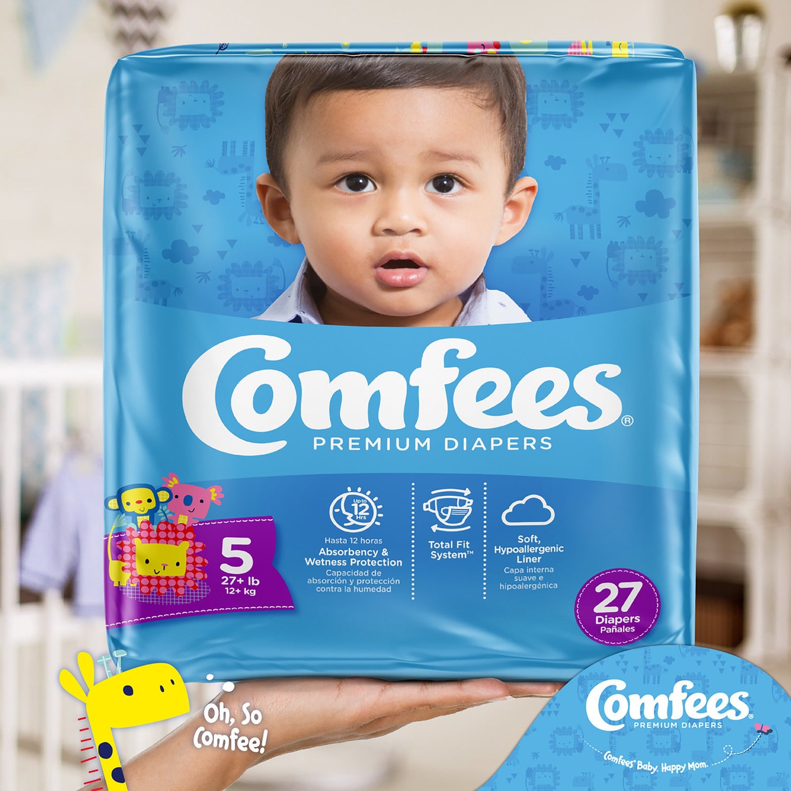 Attends Comfees Premium Baby Diaperss, Unisex, Tab Closure, Size 5