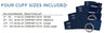 Four blood pressure cuff sizes included with arm circumference guide