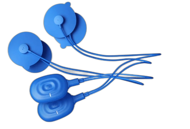 PowerDot 2.0 Duo smart muscle stimulator pods with lead cables transparent background