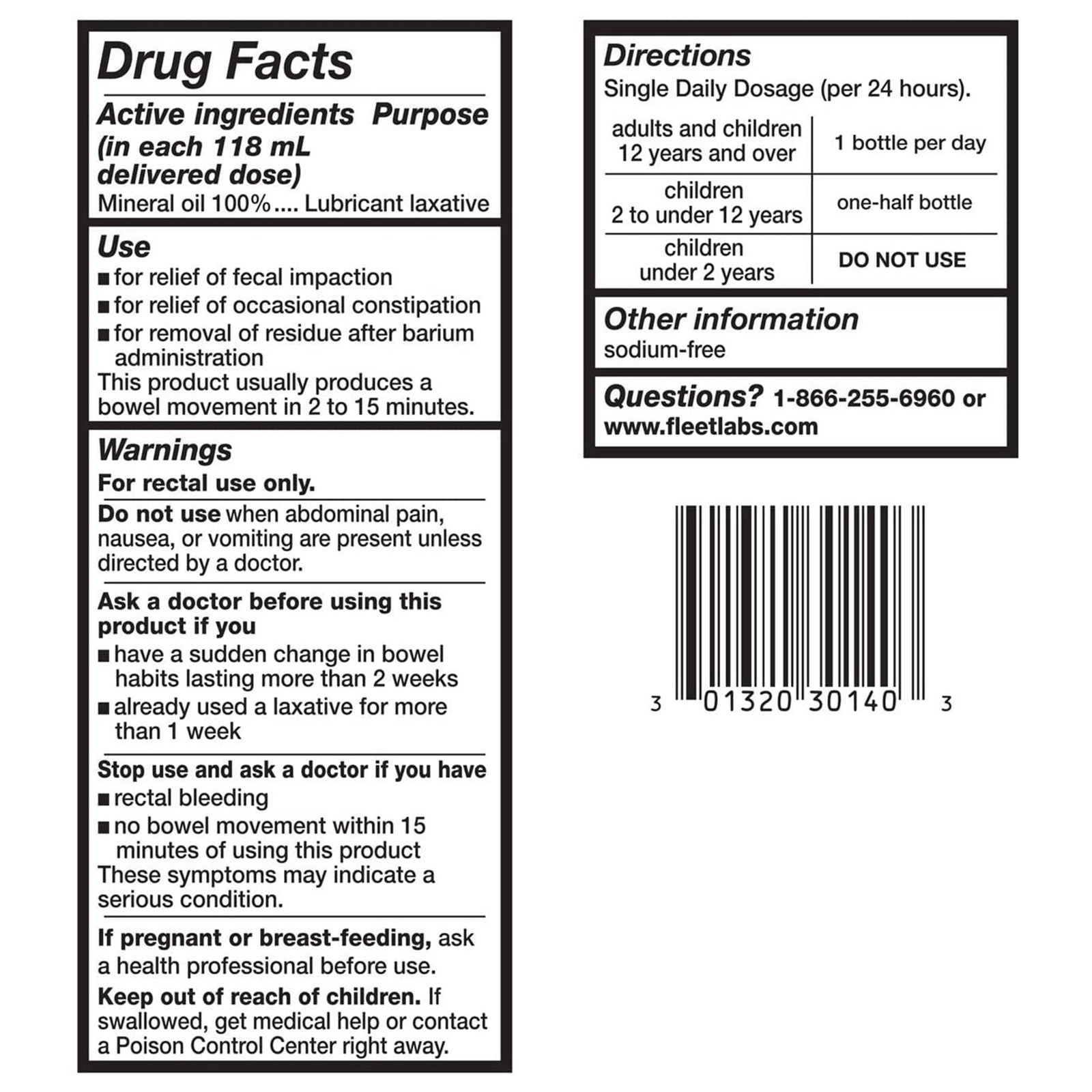 USPEnema Fleet USP 4.5 oz 100% Strength Oil & 1.25 oz 10 mg Bisacodyl