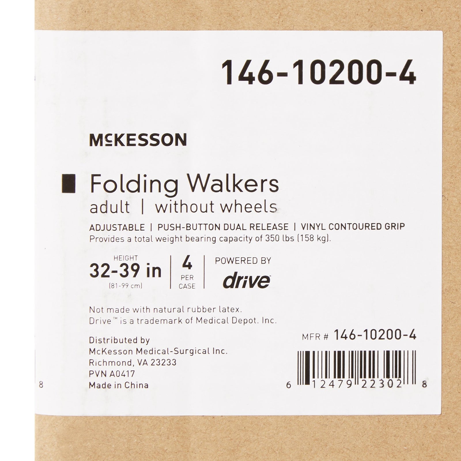 McKesson Folding Walker Adjustable Height