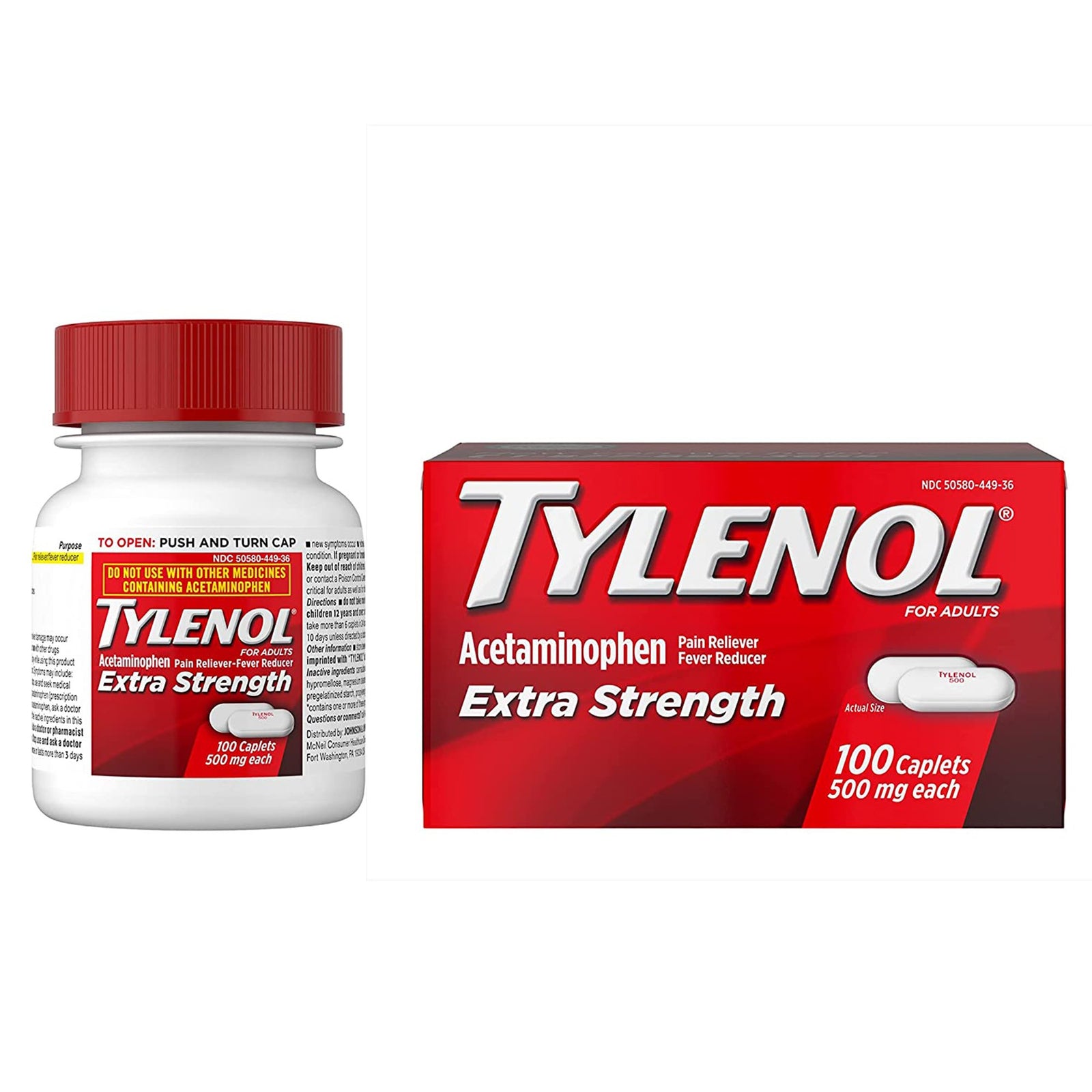 Tylenol Acetaminophen Pain Reliever Fever Reducer