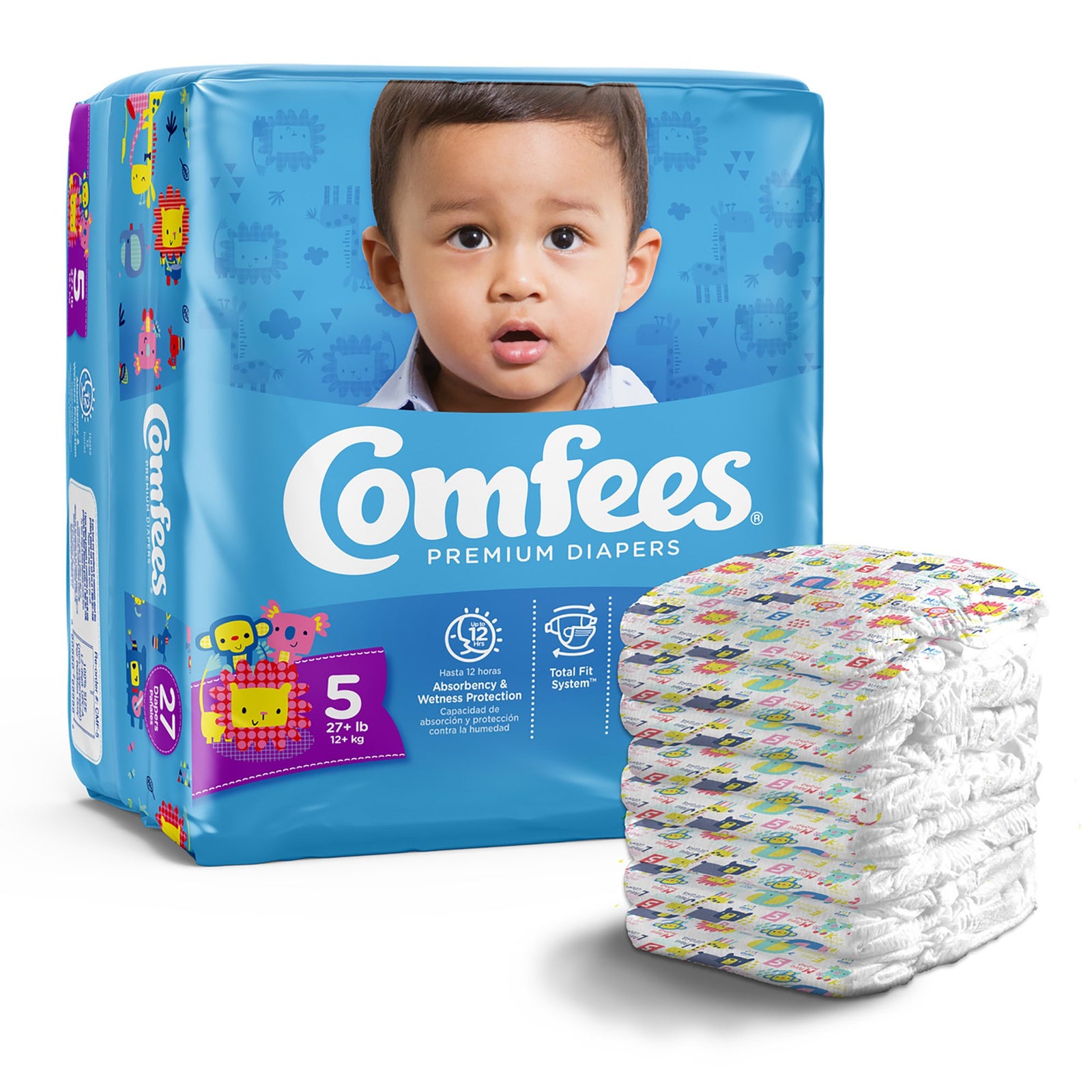 Attends Comfees Premium Baby Diaperss, Unisex, Tab Closure, Size 5