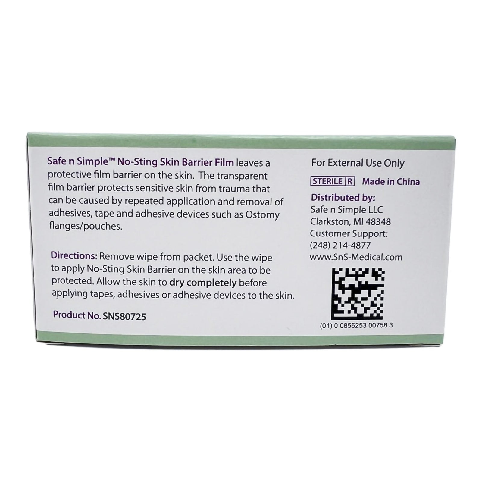 Safe N Simple No-Sting Skin Barrier Wipe