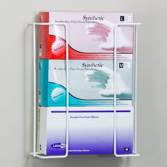 Glove Box Holder Horizontal Mounted 3-Box Capacity White 4.25 X 11.5 X 14 Inch Powder-Coated Metal