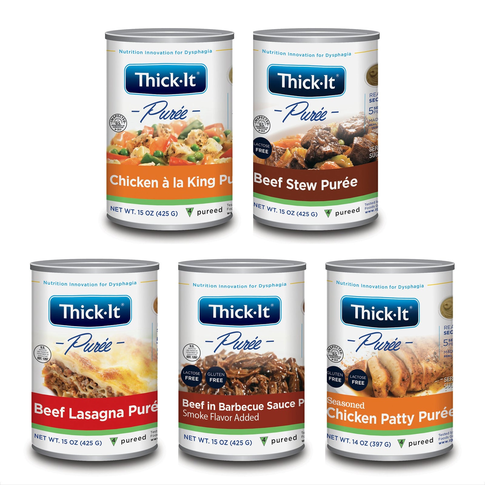 Puree Thick-It® 14 / 15 oz. Can Seasoned Chicken Patty / Beef Stew / Beef Lasagna / Beef in Barbecue Sauce / Chicken à la King Flavors Ready to Use Puree Consistency