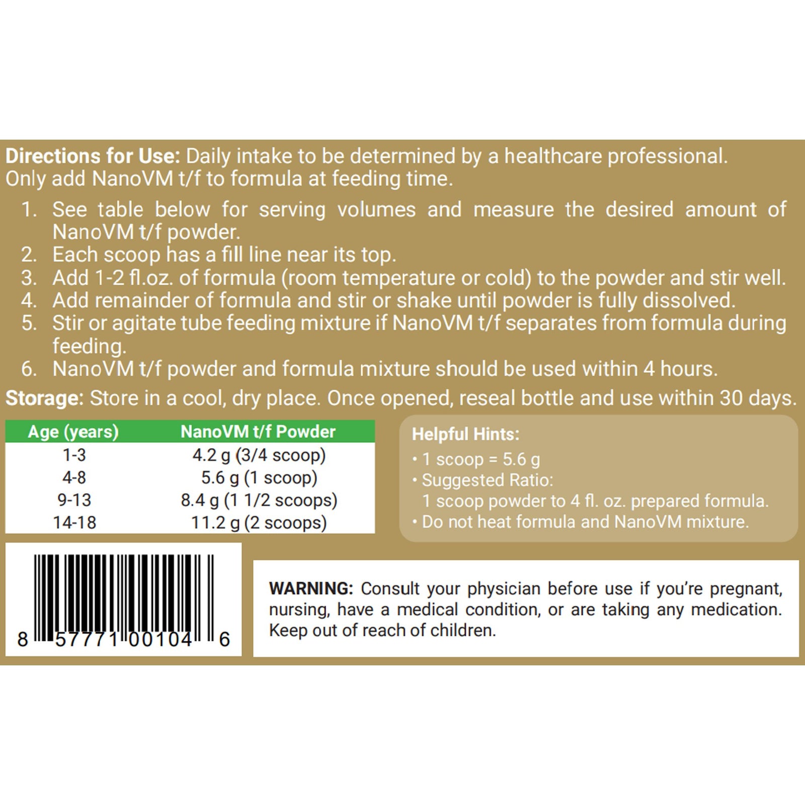 NanoVM® tf Powder Pediatric Tube Feeding Formula, 275 Gram Jar