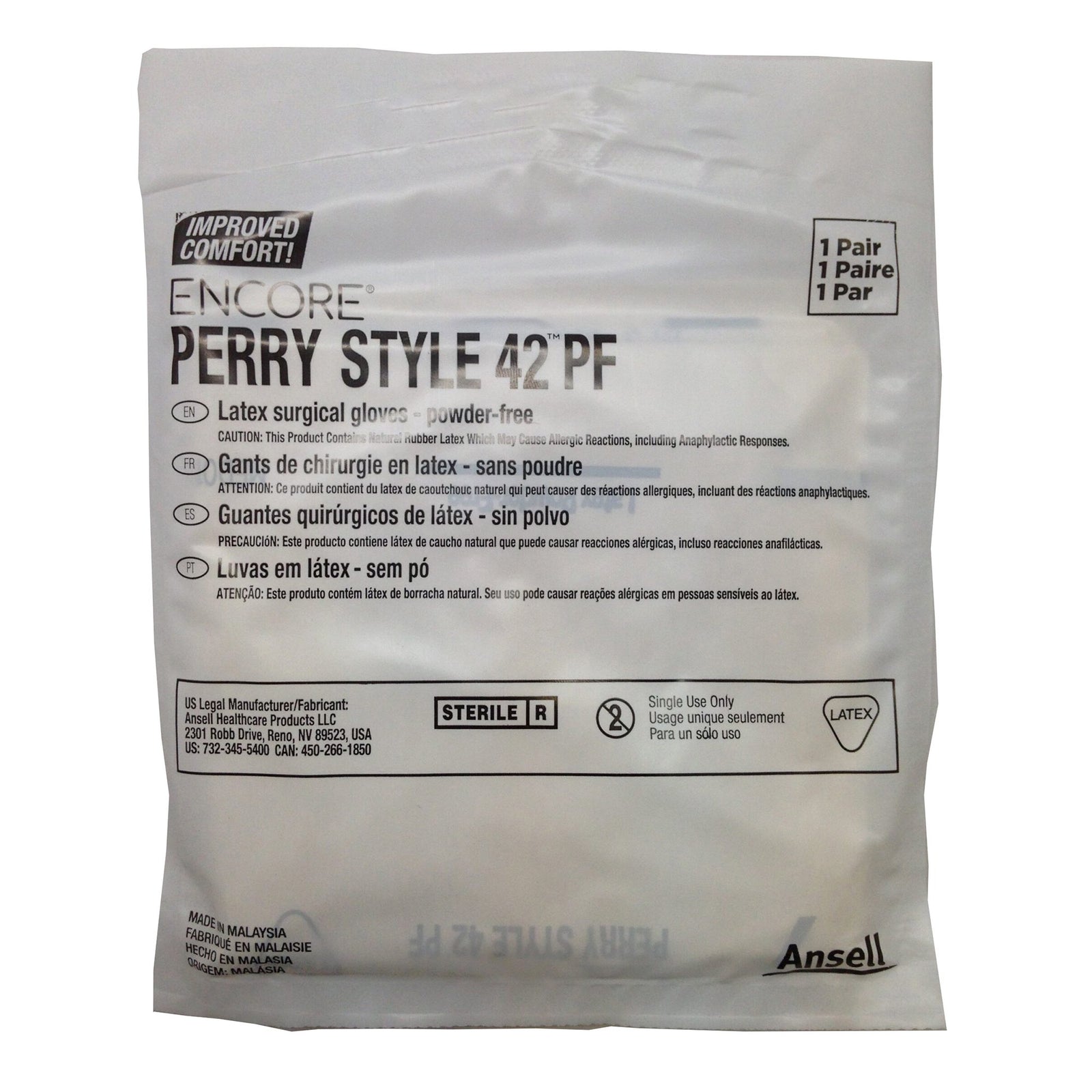 ENCORE Perry Style 42 PF Latex Standard Cuff Length Surgical Glove