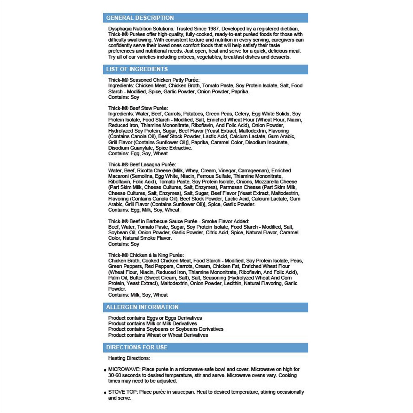 Puree Thick-It® 14 / 15 oz. Can Seasoned Chicken Patty / Beef Stew / Beef Lasagna / Beef in Barbecue Sauce / Chicken à la King Flavors Ready to Use Puree Consistency