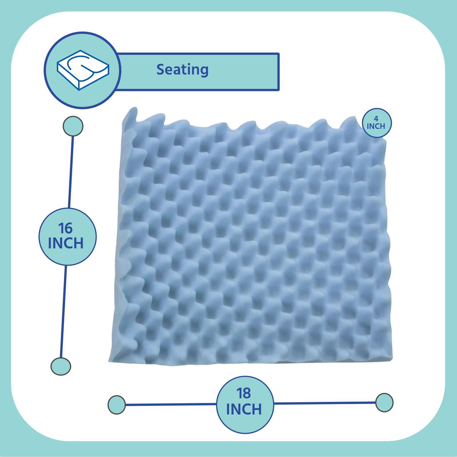 Seat Cushion 16 W X 16 D X 4 H Inch Foam